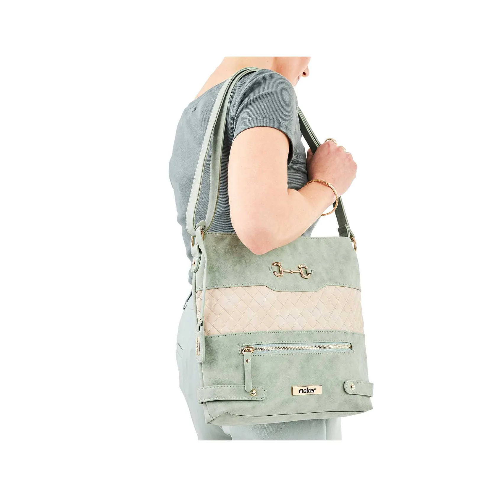 Rieker Bags-| Shoulder Bag Mint Green-Light Beige