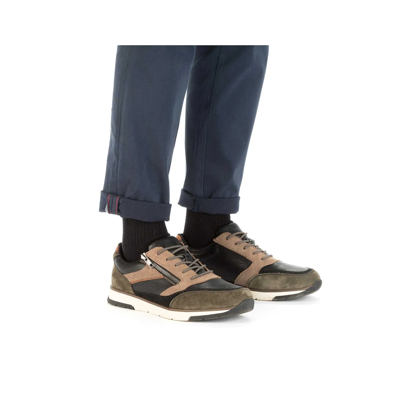 Rieker Sneakers-Men'S Low Sneaker Black-Beige-Green