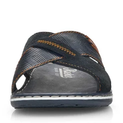 Rieker Summer Shoes-Men'S Mules Ocean Blue-Nut Brown
