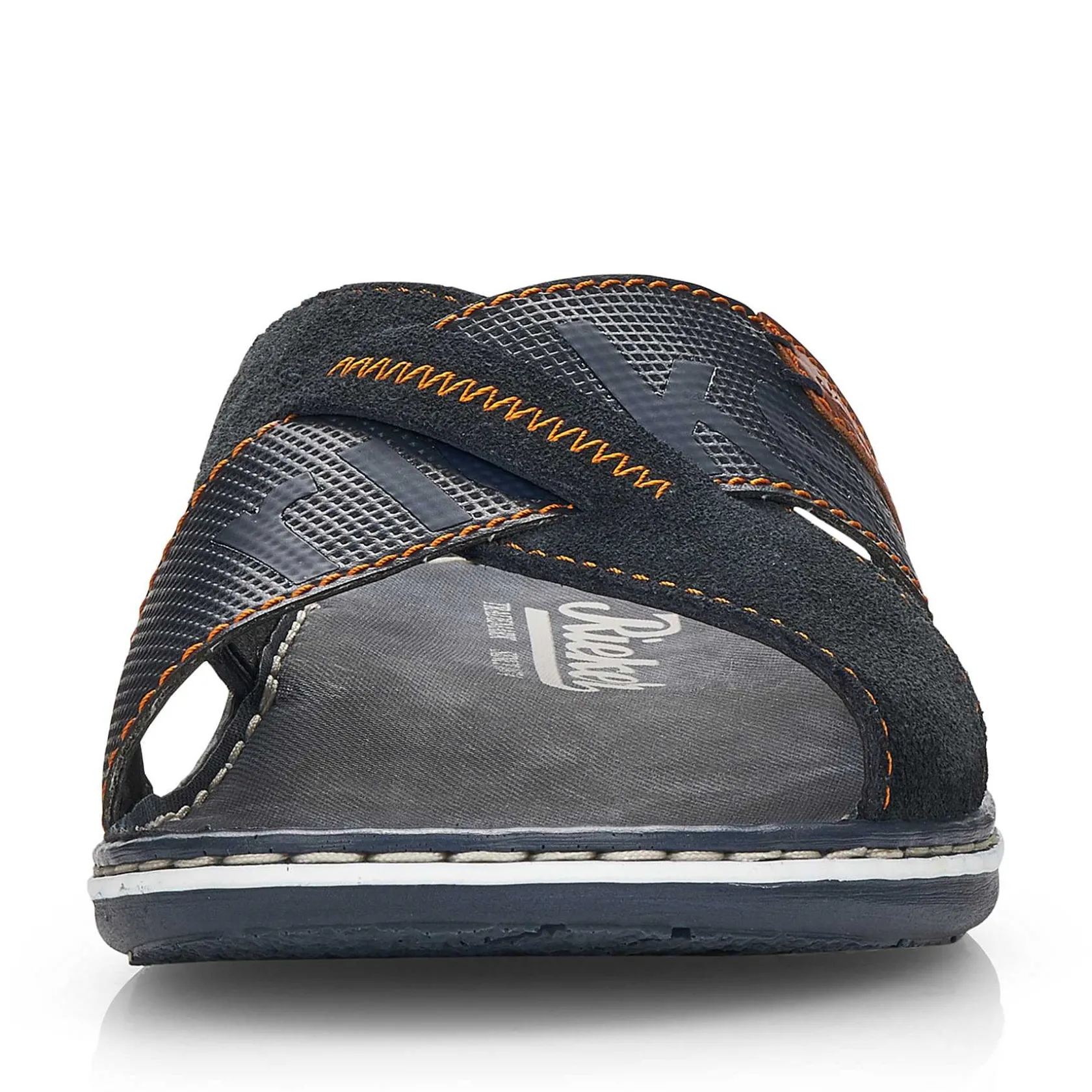 Rieker Summer Shoes-Men'S Mules Ocean Blue-Nut Brown