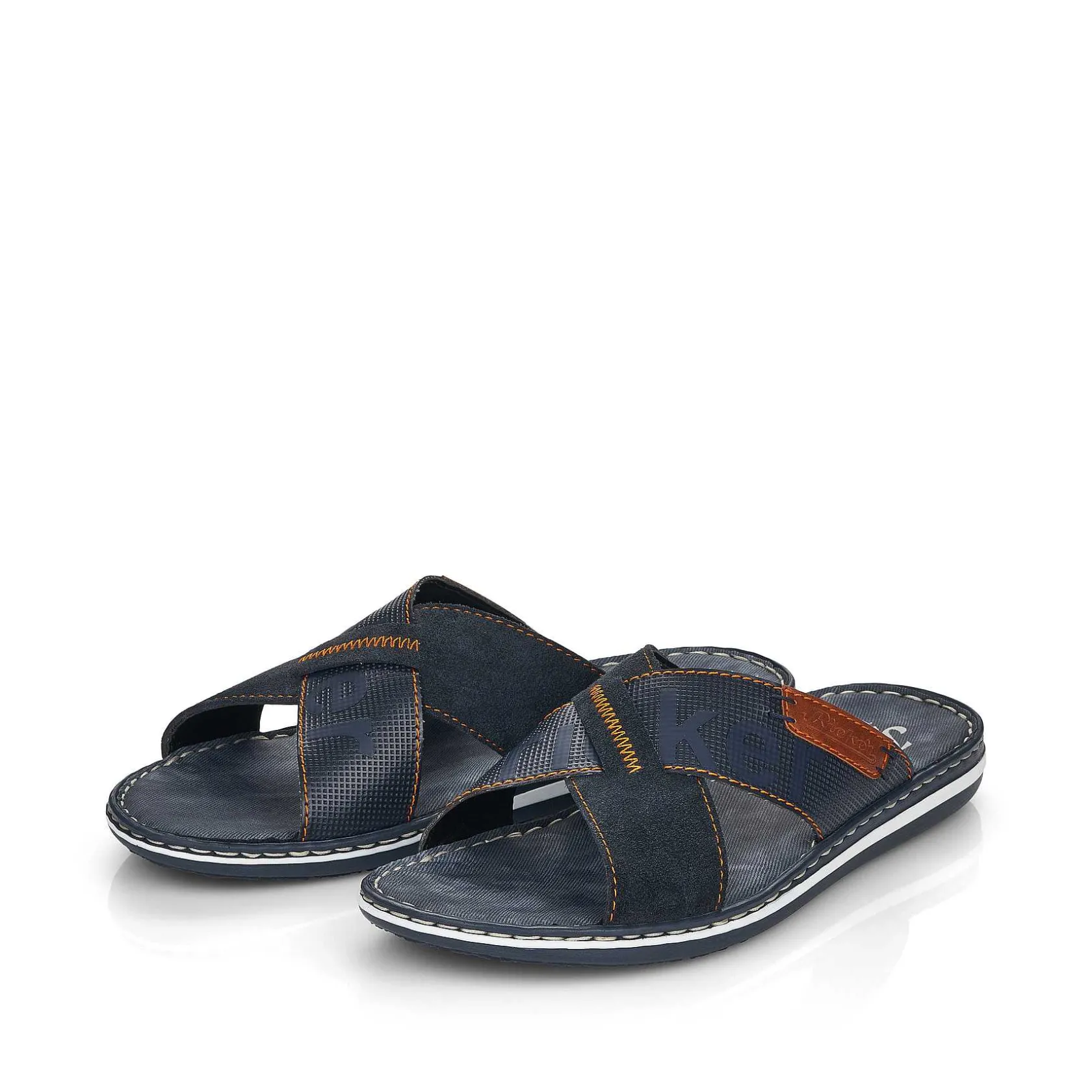 Rieker Summer Shoes-Men'S Mules Ocean Blue-Nut Brown