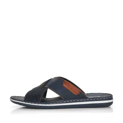 Rieker Summer Shoes-Men'S Mules Ocean Blue-Nut Brown