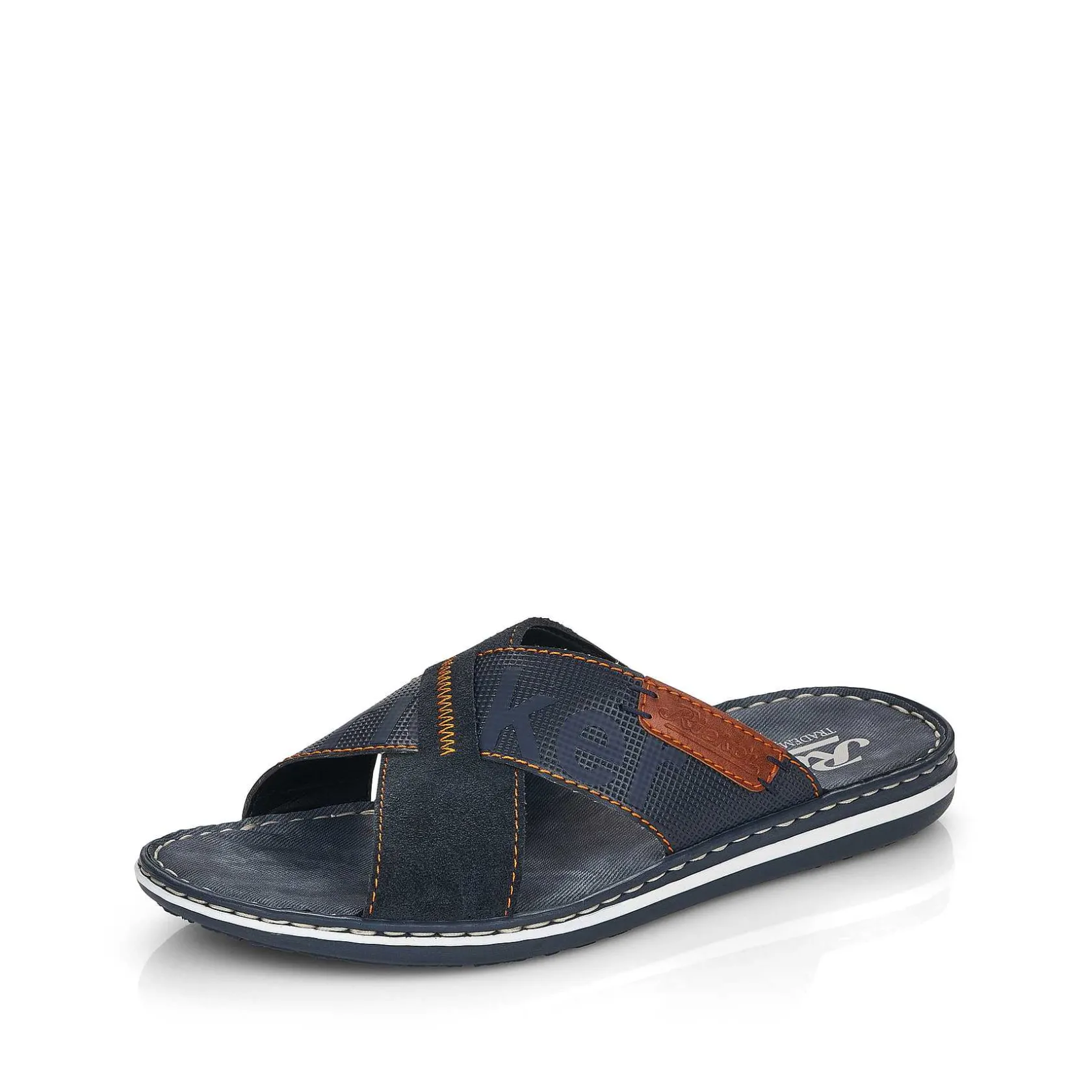 Rieker Summer Shoes-Men'S Mules Ocean Blue-Nut Brown