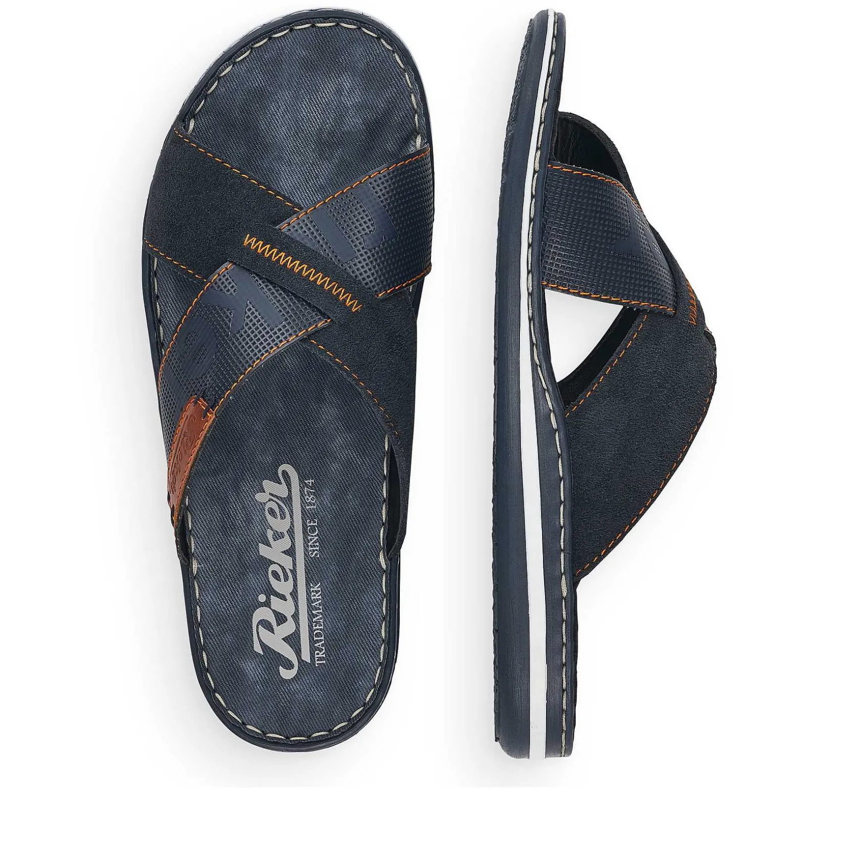 Rieker Summer Shoes-Men'S Mules Ocean Blue-Nut Brown