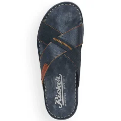 Rieker Summer Shoes-Men'S Mules Ocean Blue-Nut Brown