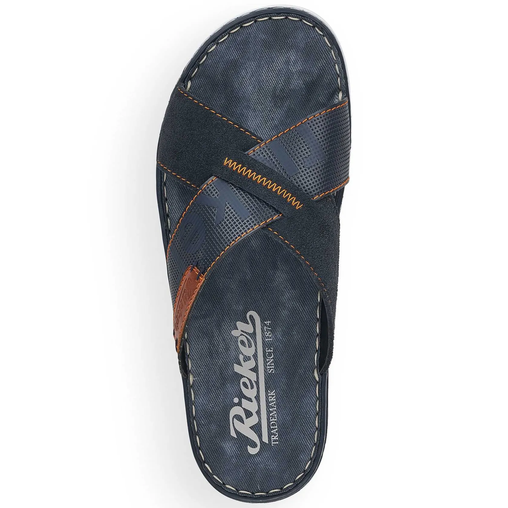 Rieker Summer Shoes-Men'S Mules Ocean Blue-Nut Brown