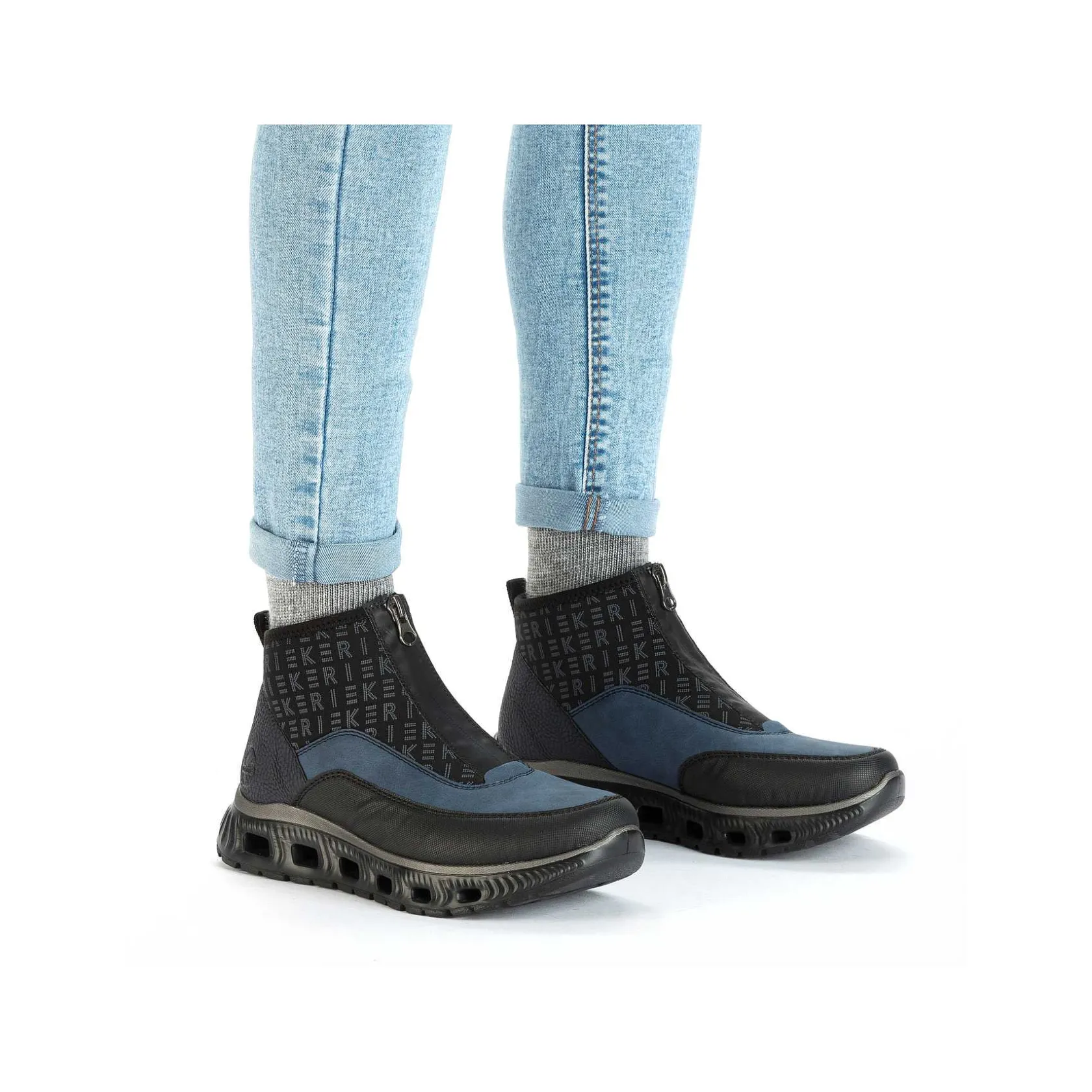 Rieker Sneakers-Women'S High Sneaker Asphalt Black-Ocean Blue