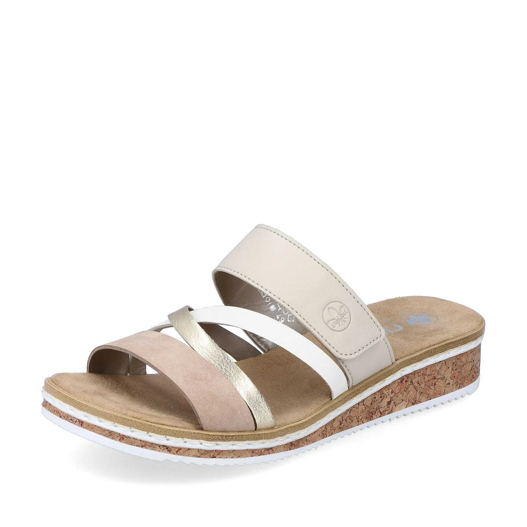 Rieker Summer Shoes-Women'S Mules Beige-Metallic-Rose