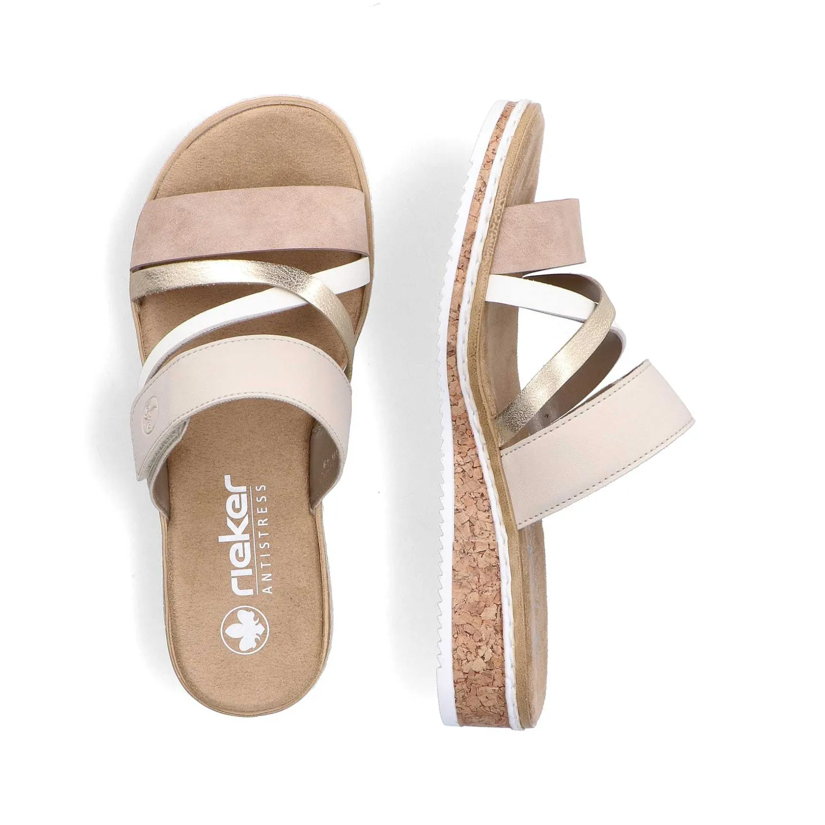 Rieker Summer Shoes-Women'S Mules Beige-Metallic-Rose