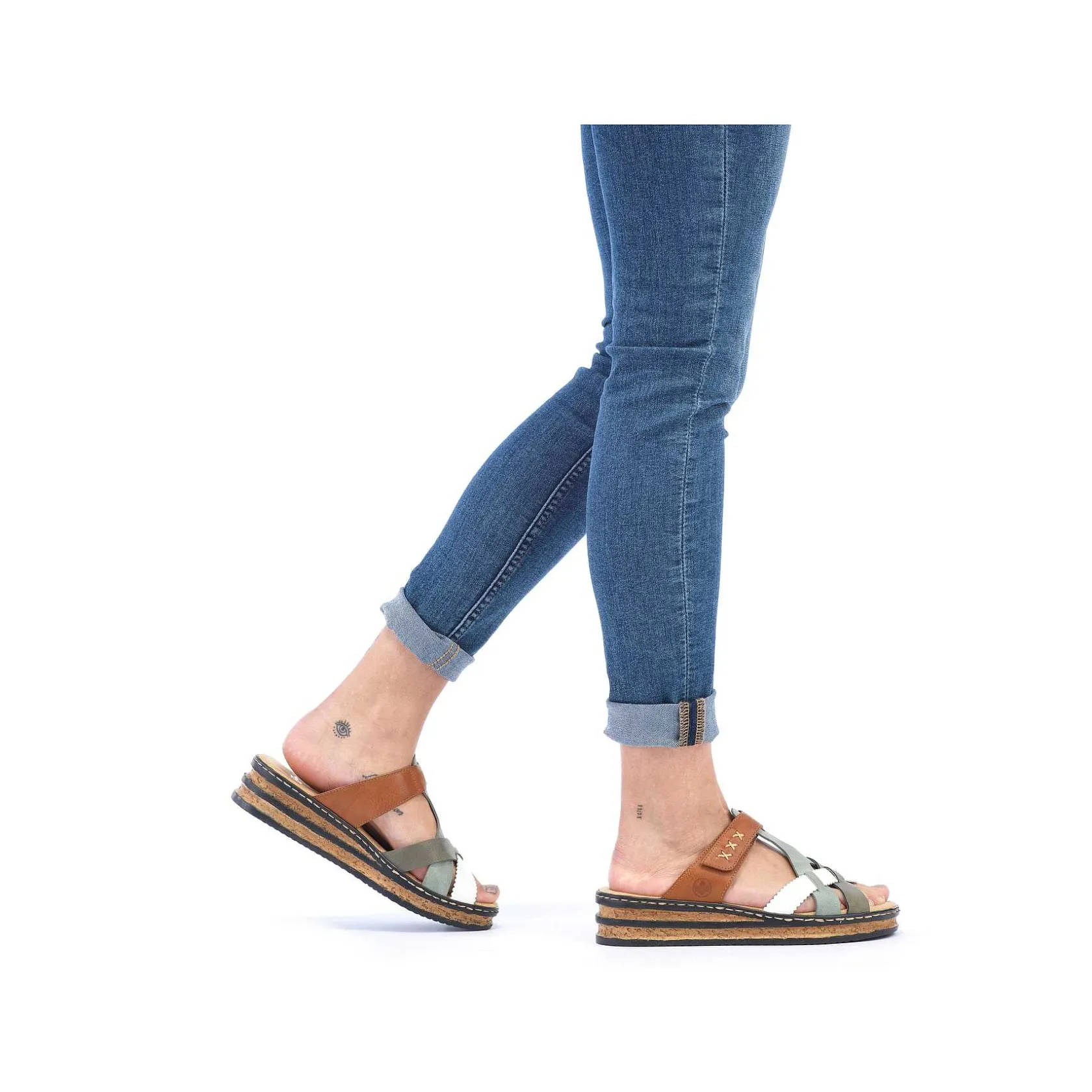 Rieker Mules & Slippers-Women'S Mules Chocolate Brown-Mint Green-White