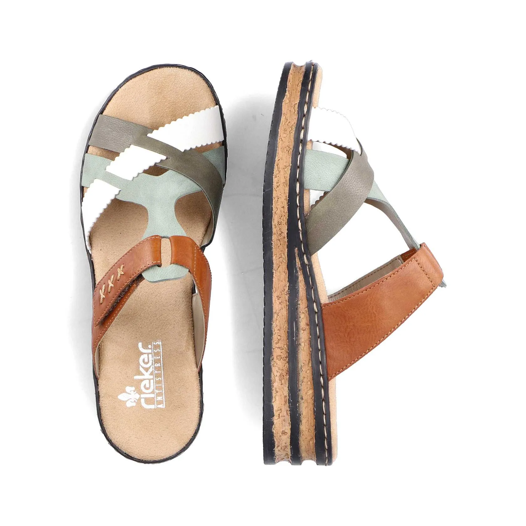 Rieker Mules & Slippers-Women'S Mules Chocolate Brown-Mint Green-White