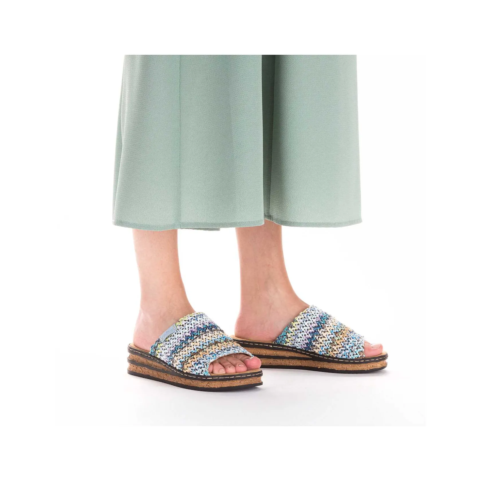 Rieker Summer Shoes-Women'S Mules Multi-Sky Blue