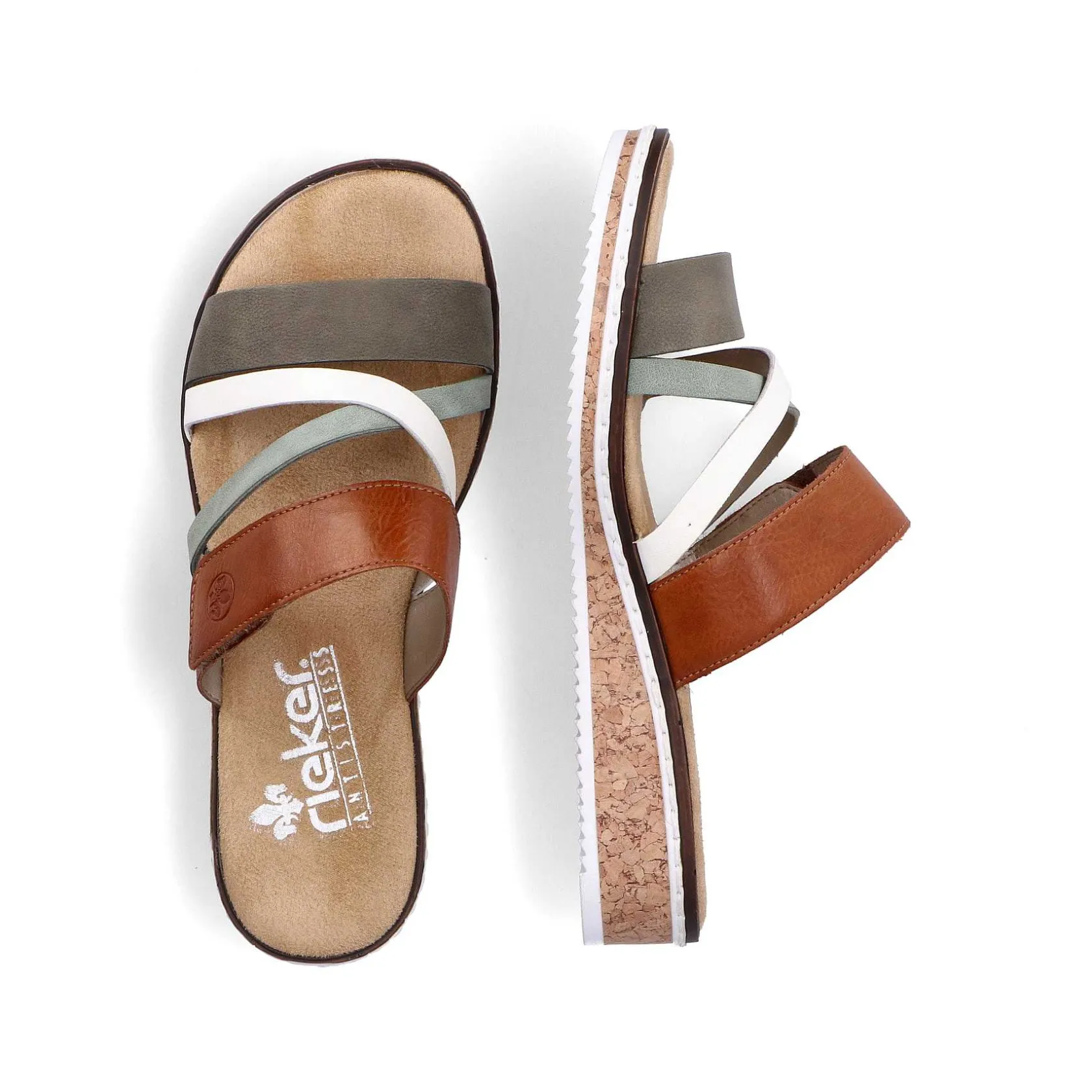 Rieker Mules & Slippers-Women'S Mules Olive Green-Brown-White