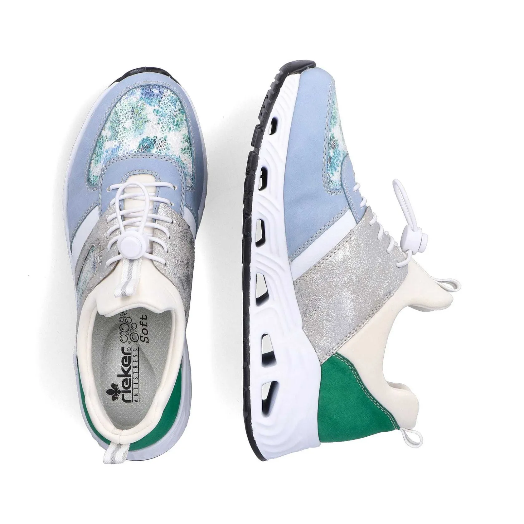 Rieker Colorful Styles-Women'S Slippers Baby Blue-Cream White