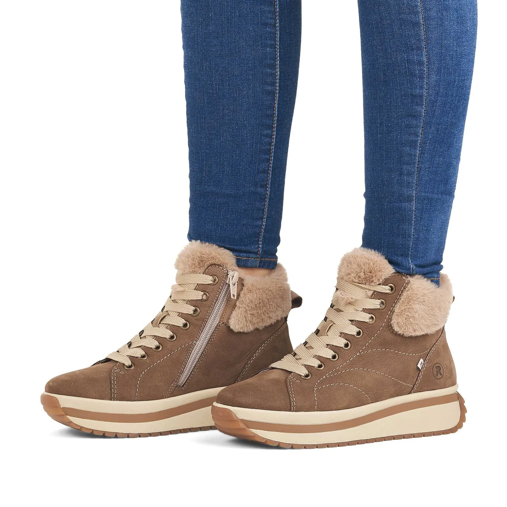 Rieker Sneakers-Women'S Sneaker High Caramel-Brown Cream-Beige