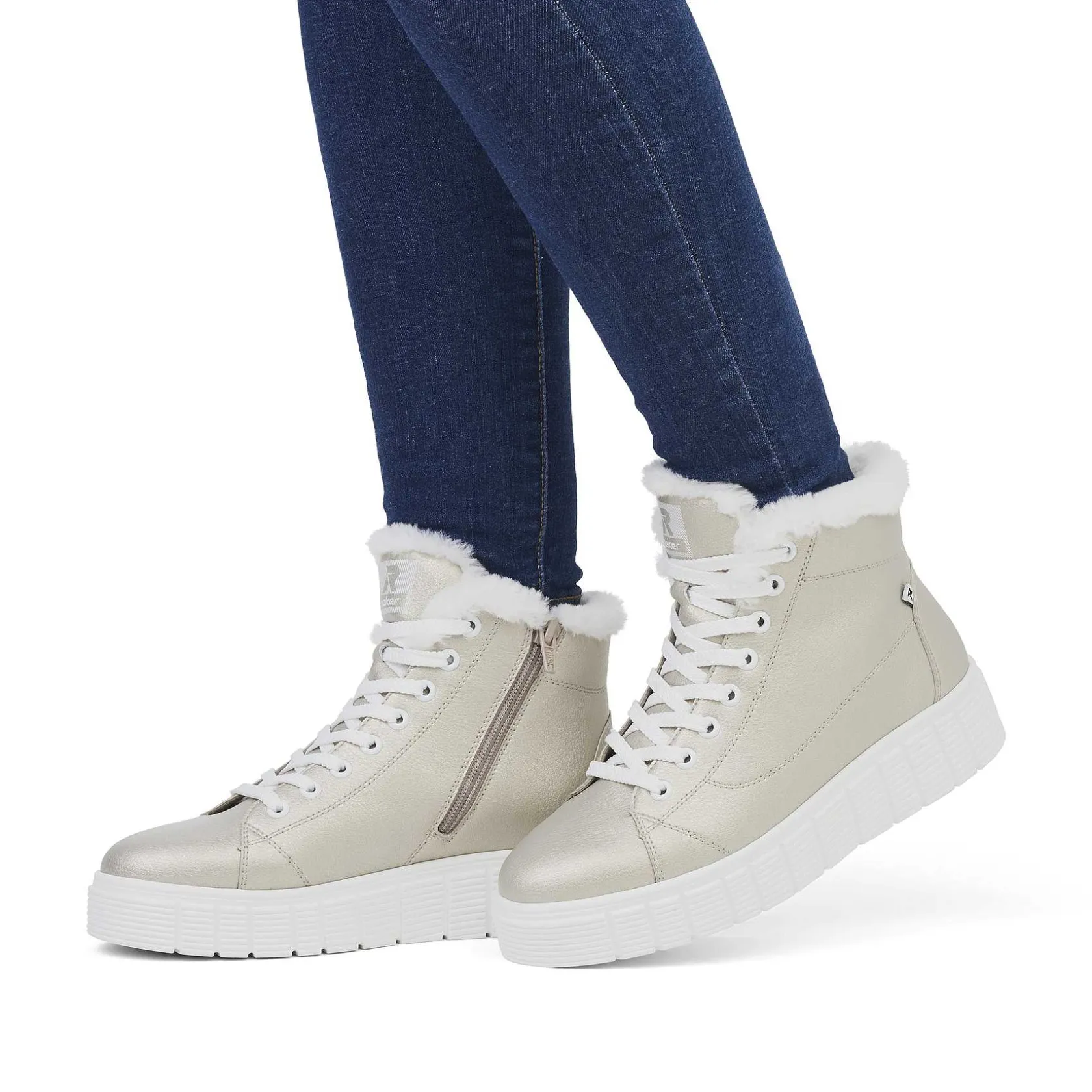 Rieker Sporty Styles-Women'S Sneaker High Glitter Gold Frost White