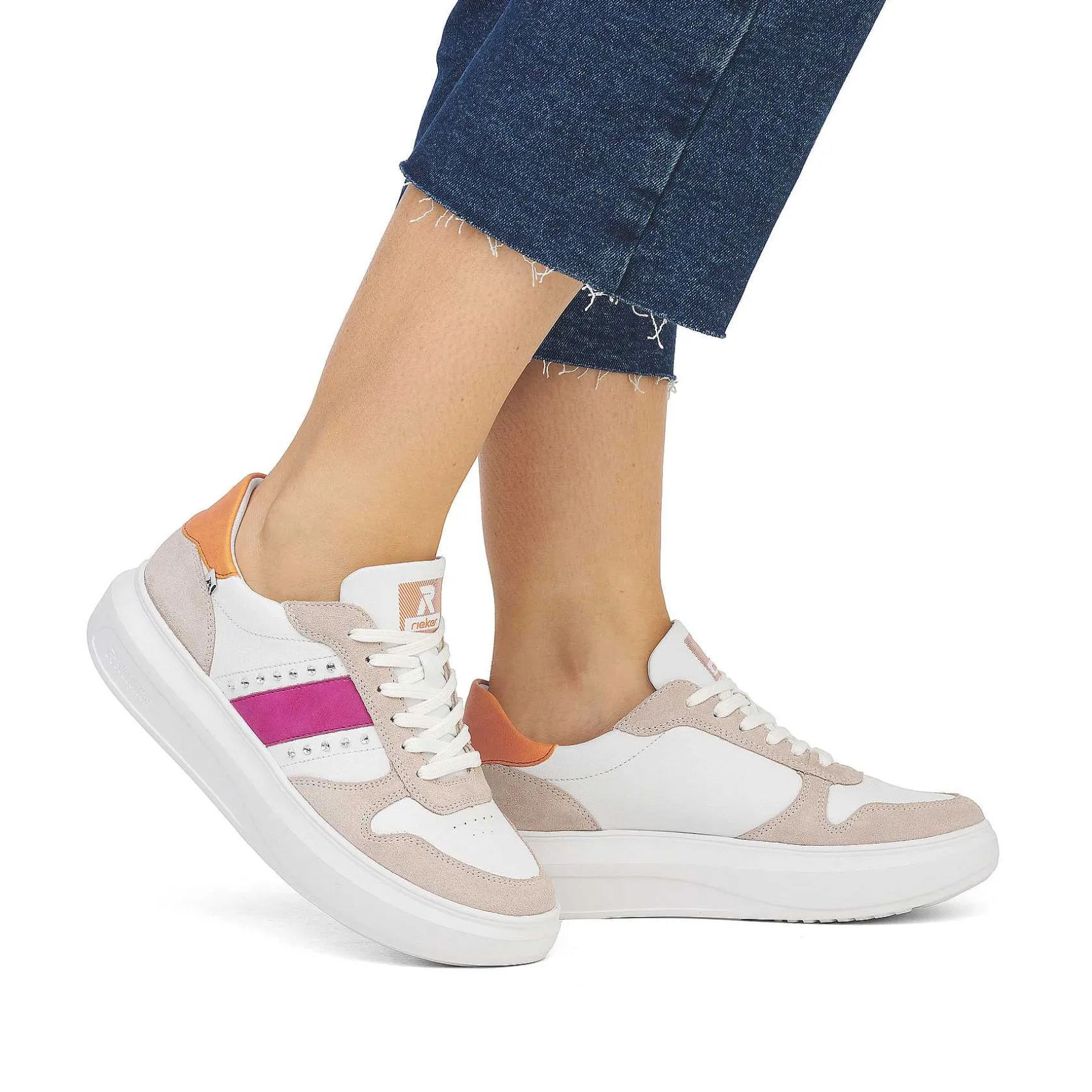 Rieker Colorful Styles-Women'S Sneaker Low Pearl-White Sand-Beige