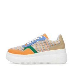 Rieker Vegan-Women'S Sneaker Low Multi-Orange-Emerald Green