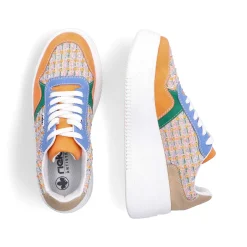 Rieker Vegan-Women'S Sneaker Low Multi-Orange-Emerald Green