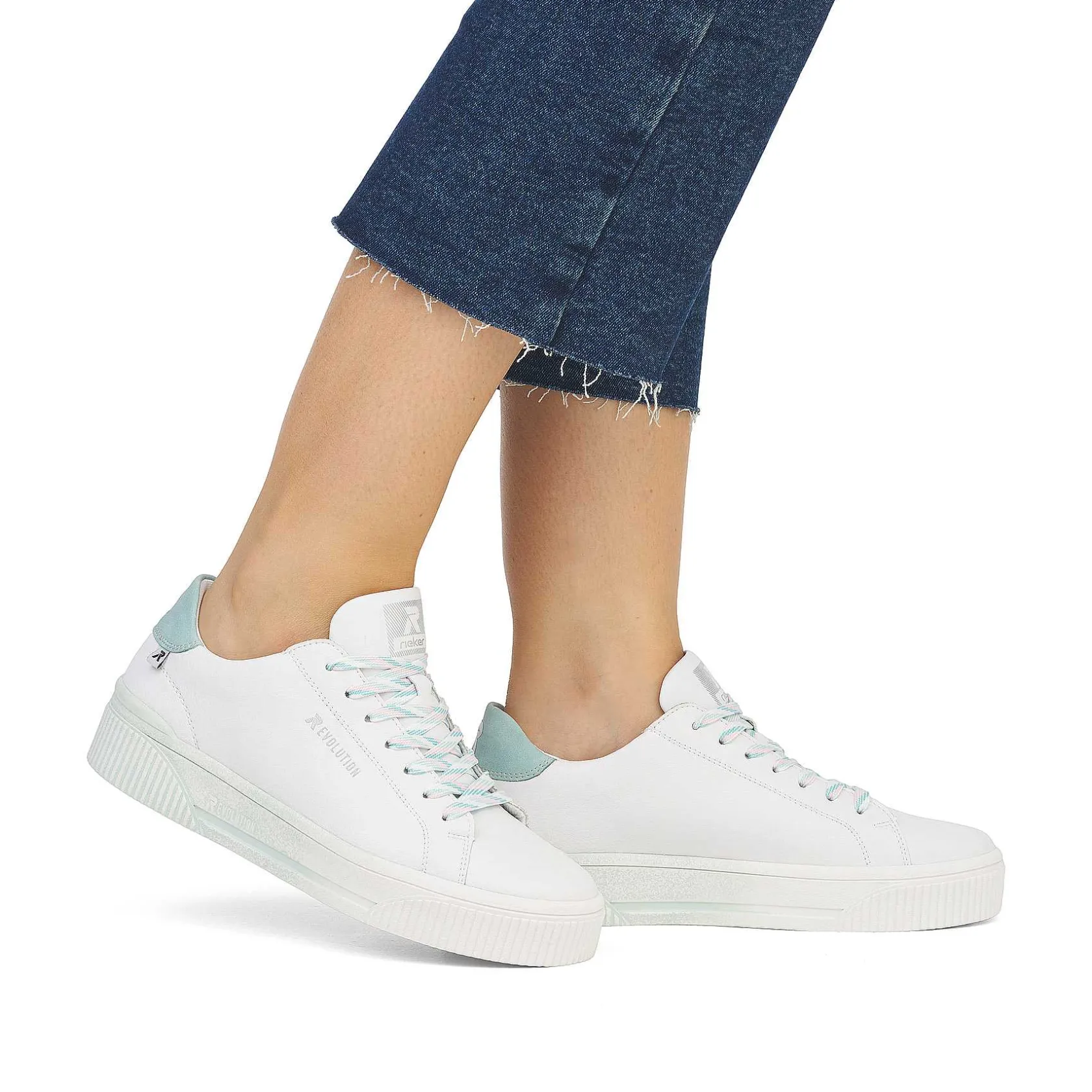 Rieker Sneakers-Women'S Sneaker Low Crystal-White Light-Aqua
