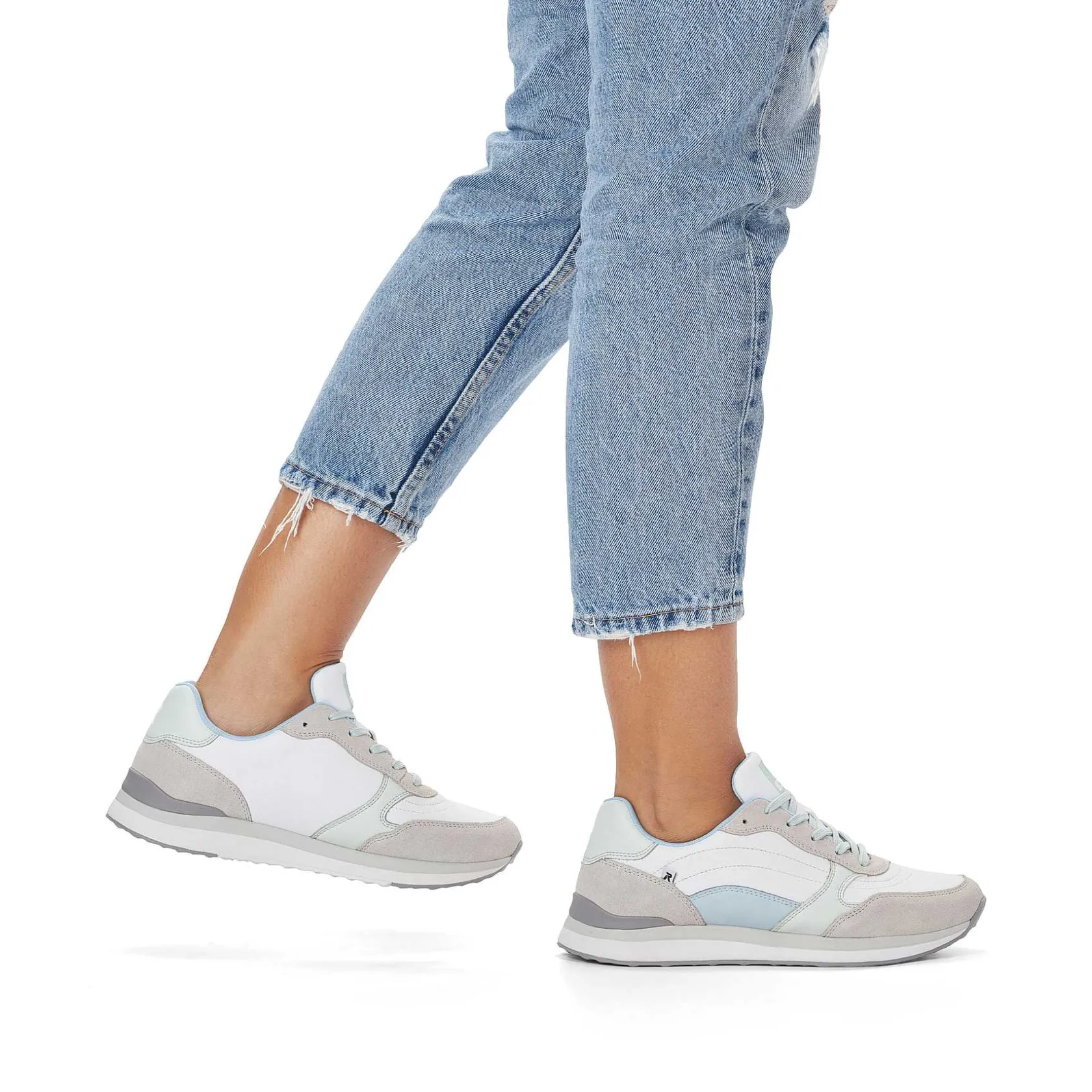 Rieker Sneakers-Women'S Sneaker Low Swan-White Clay-Beige Ice-Blue