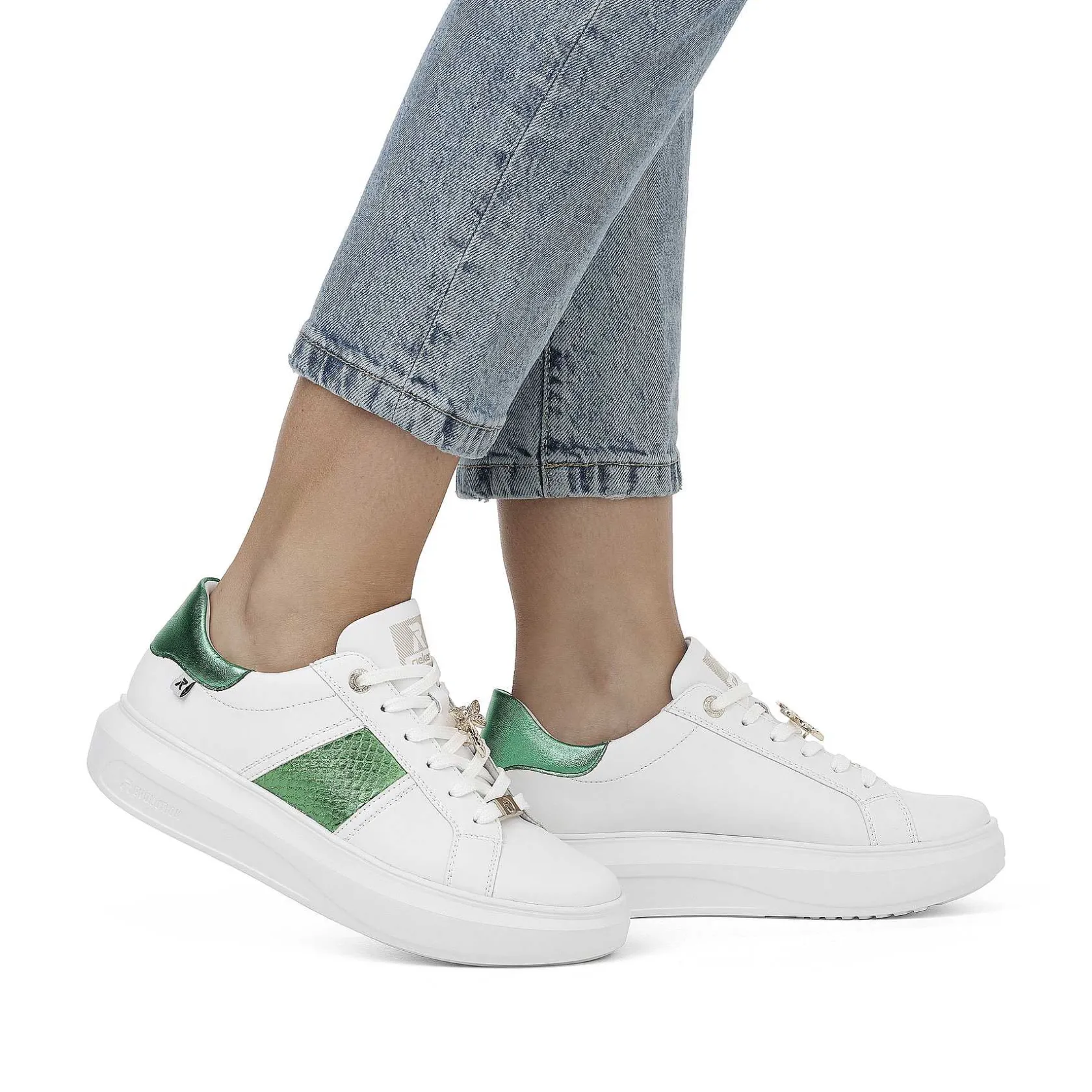 Rieker Colorful Styles-Women'S Sneaker Low Crystal White Metallic Green