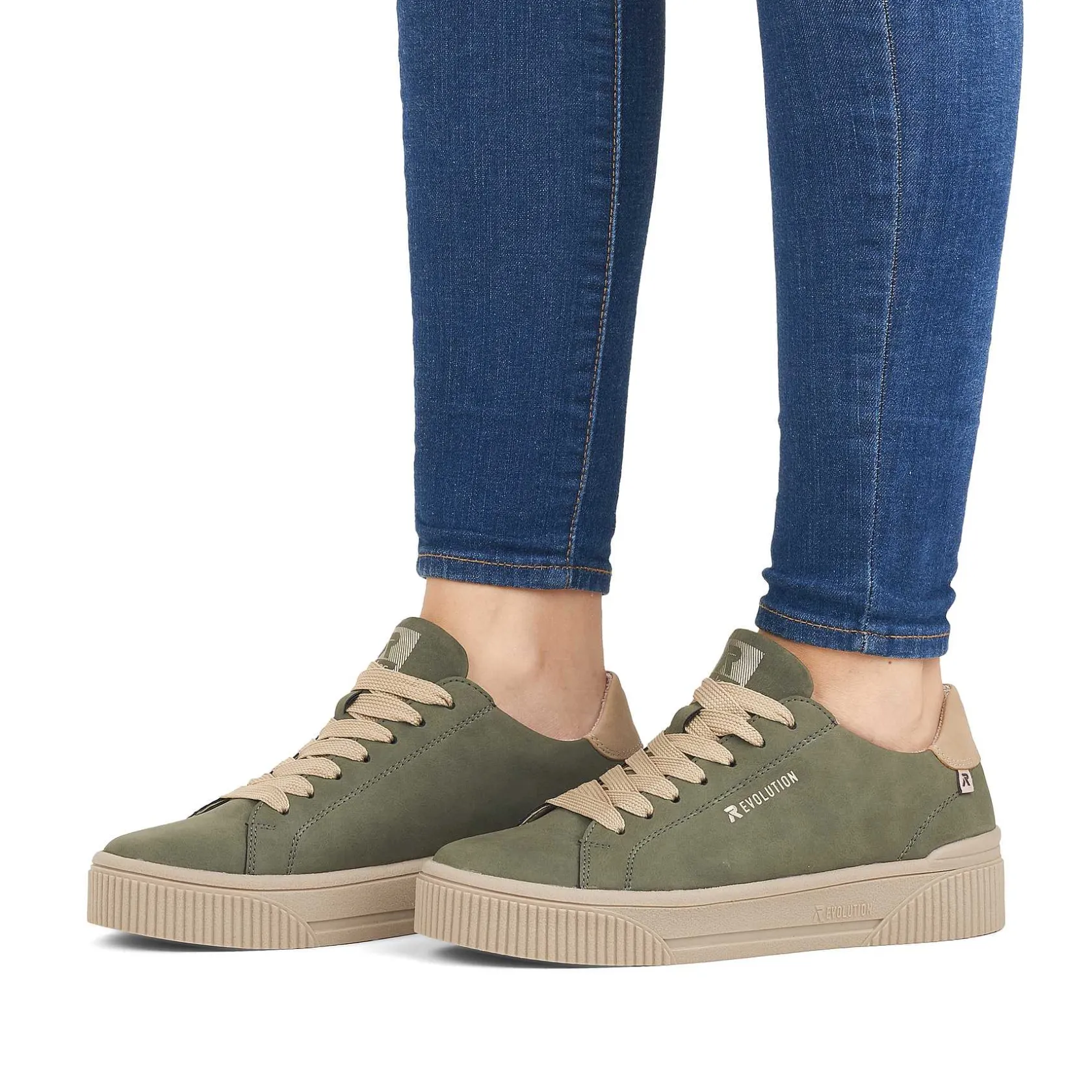 Rieker Sneakers-Women'S Sneaker Low Khaki-Green Cream-Beige