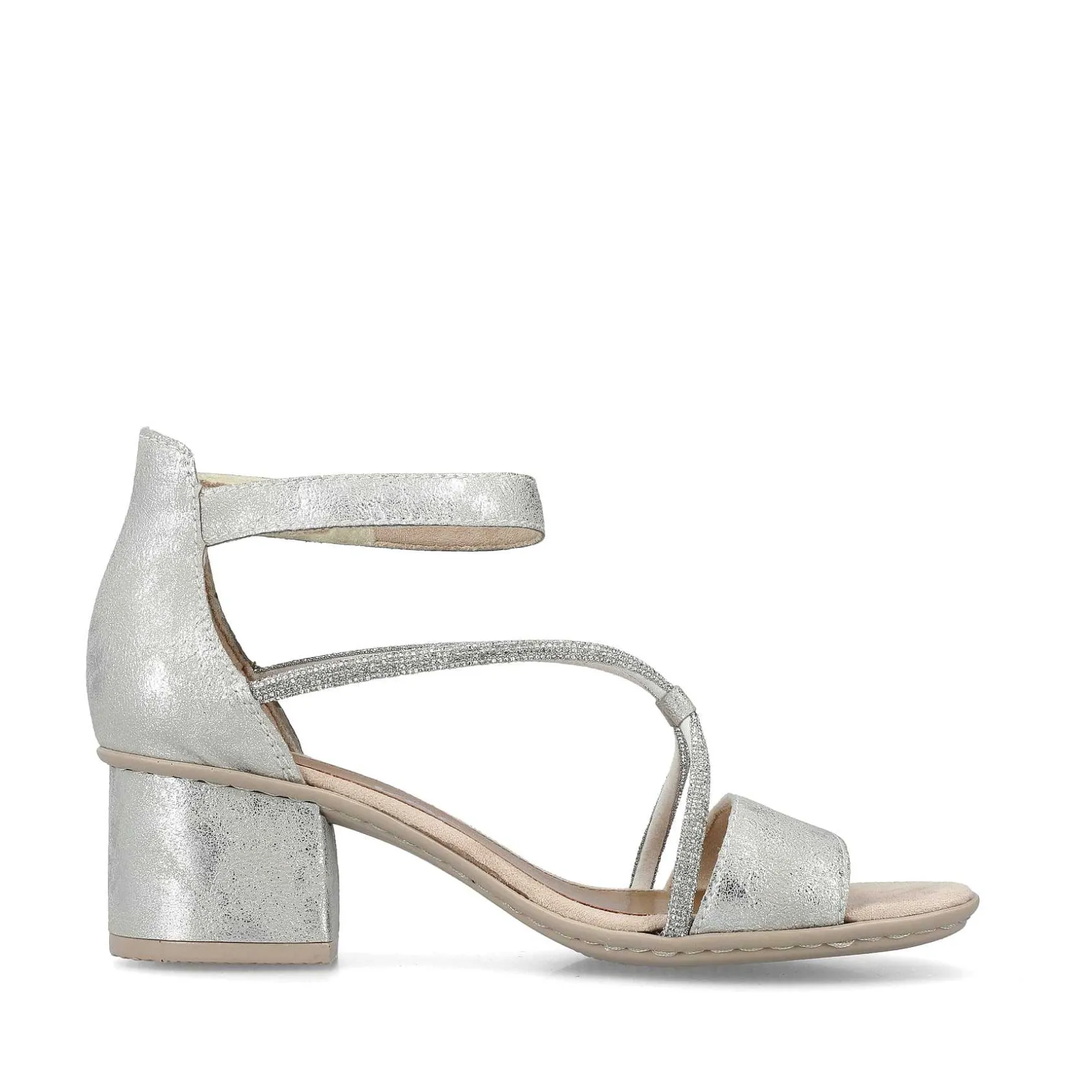 Rieker Heeled Shoes-Women'S Strappy Sandals Silver Metallic