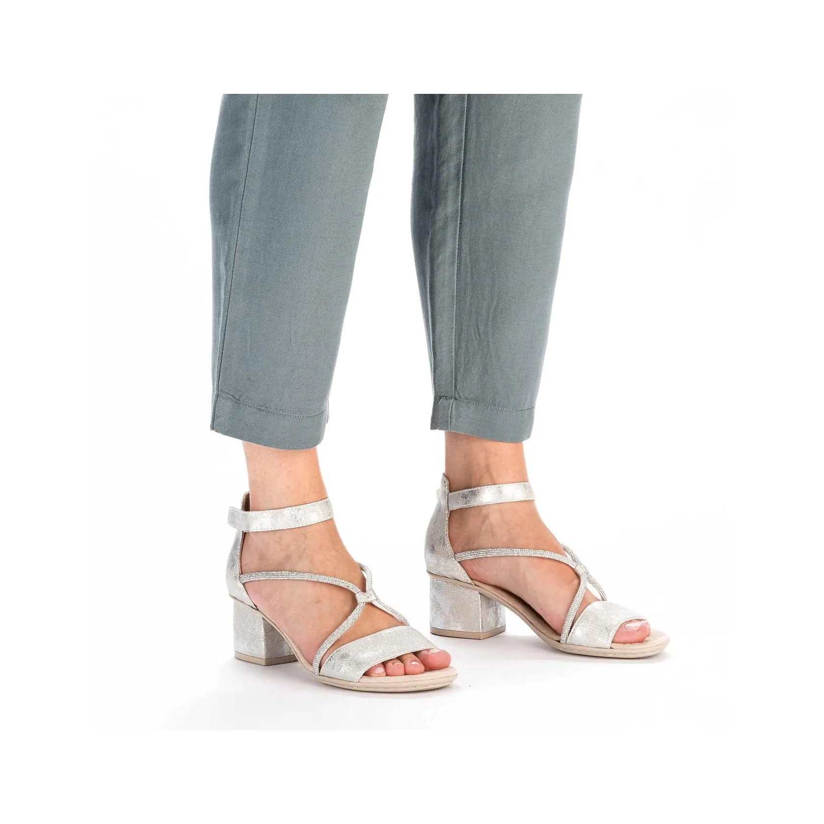 Rieker Heeled Shoes-Women'S Strappy Sandals Silver Metallic