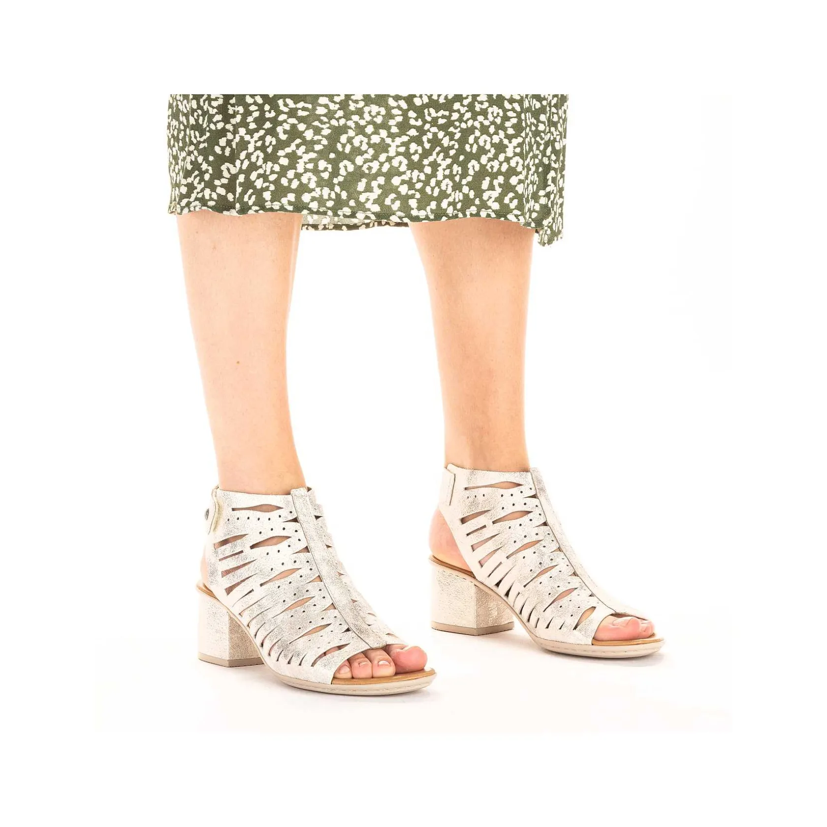 Rieker Heeled Shoes-Women'S Strappy Sandals Silver Metallic