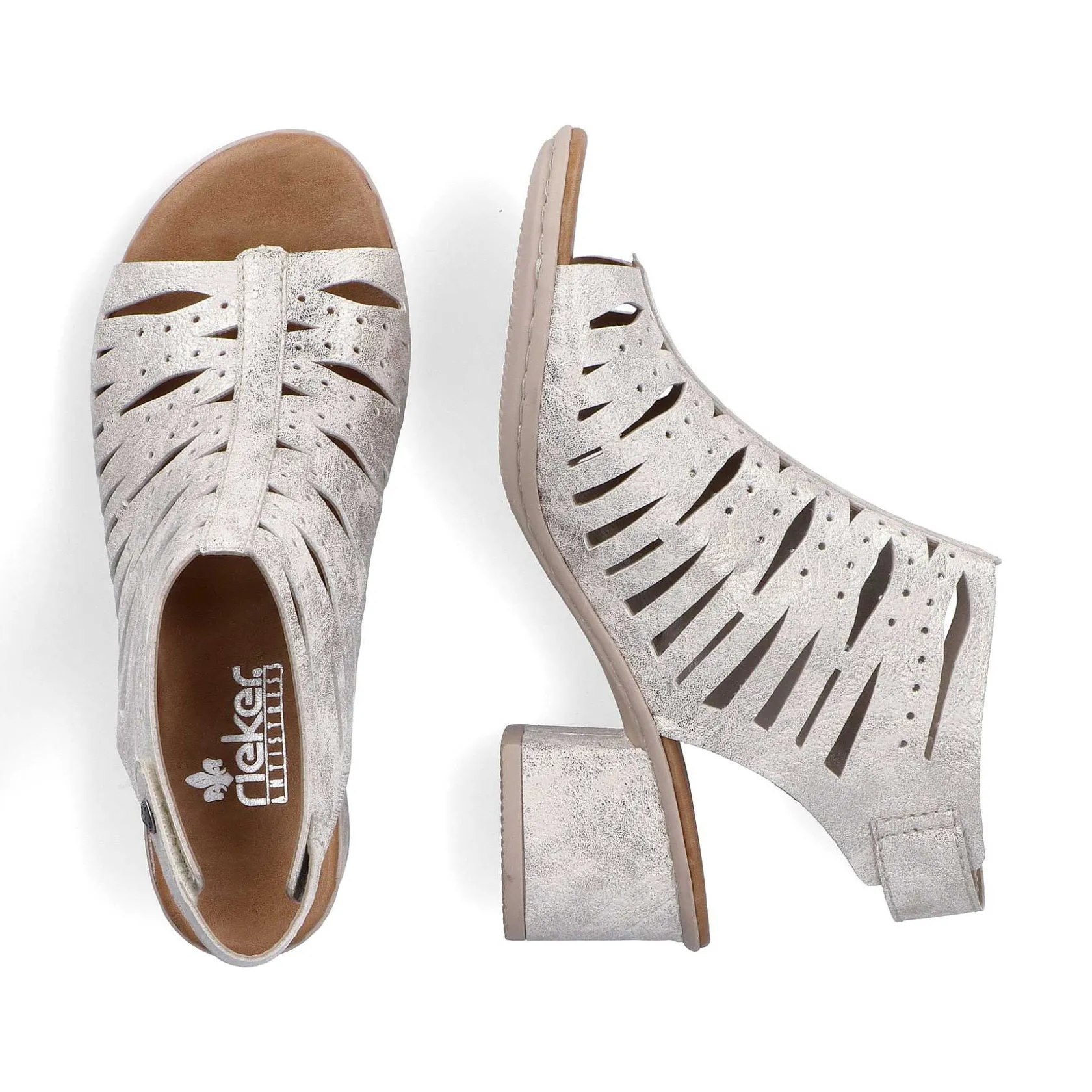 Rieker Heeled Shoes-Women'S Strappy Sandals Silver Metallic