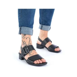 Rieker Summer Shoes-Women'S Strappy Sandals Glossy Black