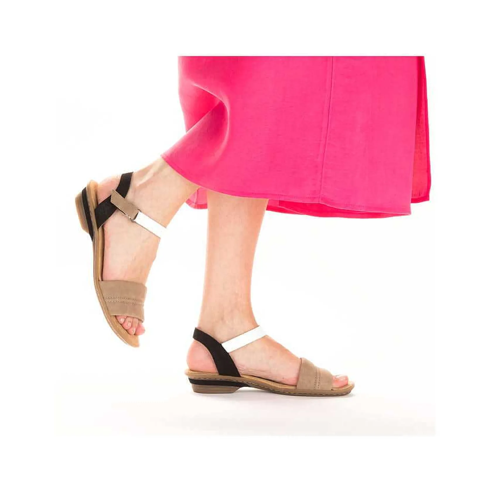 Rieker Heeled Shoes-Women'S Strappy Sandals Sand Beige-Black