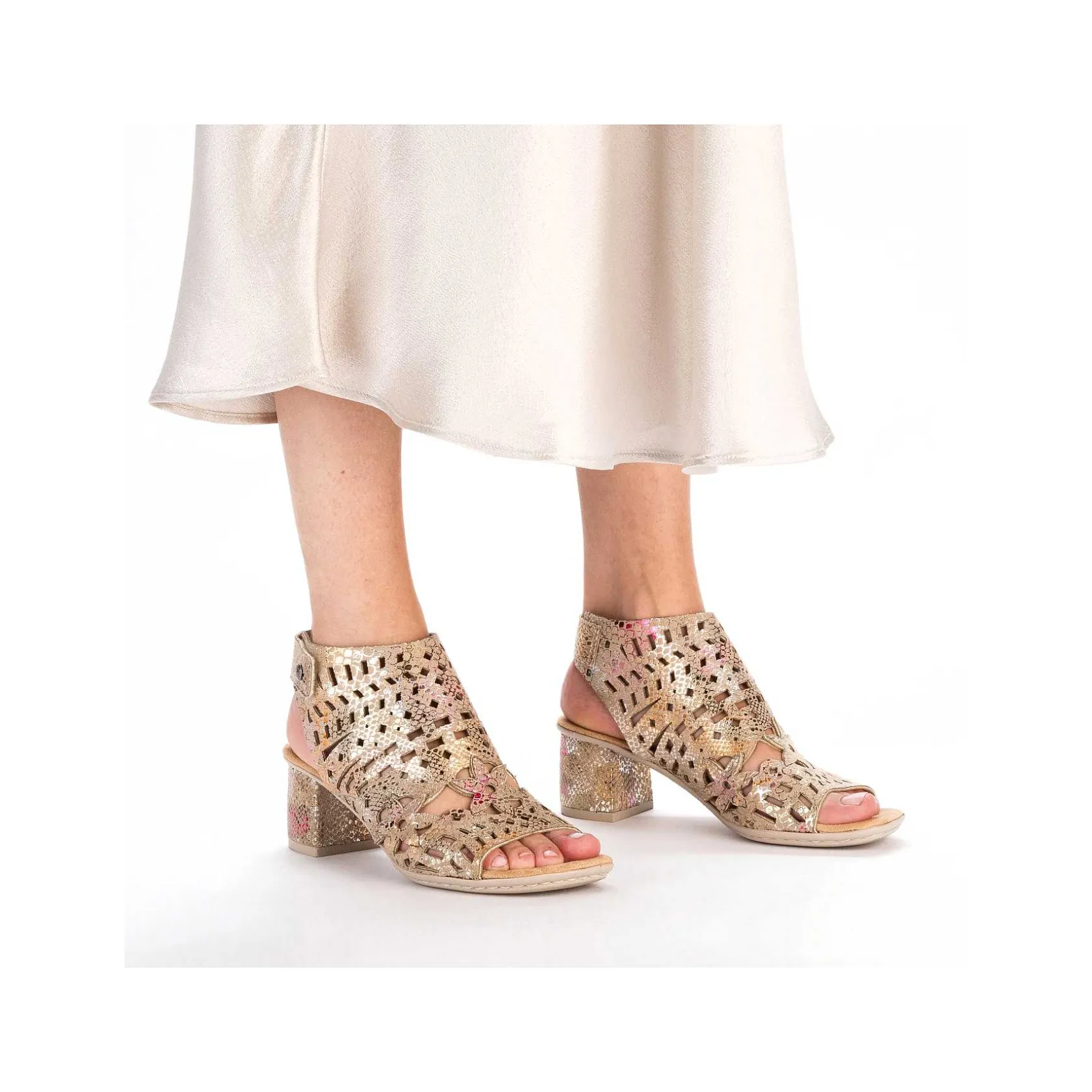 Rieker Heeled Shoes-Women'S Strappy Sandals Bronze Metallic