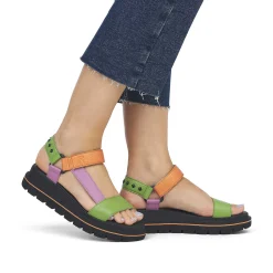 Rieker Colorful Styles-Women'S Strappy Sandals Black-Green-Pink-Orange