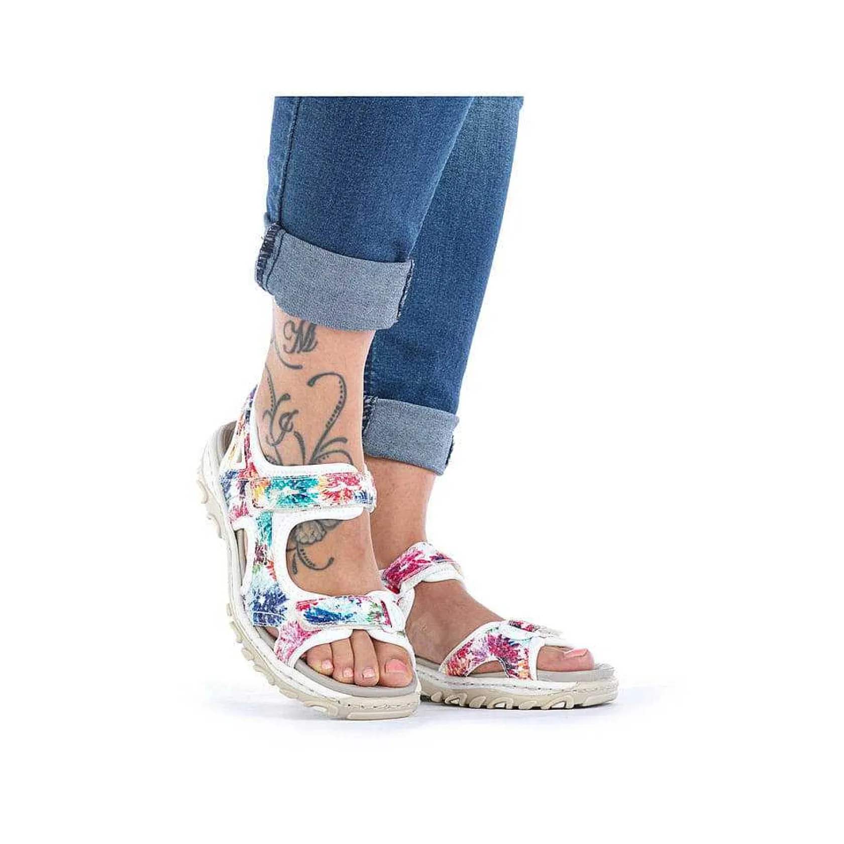 Rieker Colorful Styles-Women'S Trekking Sandals Floral-Pure White