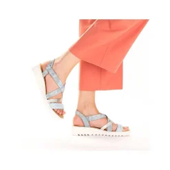 Rieker Heeled Shoes-Women'S Wedge Sandals Sky Blue-Silver