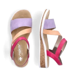 Rieker Heeled Shoes-Women'S Wedge Sandals Purple-Pink-Salmon