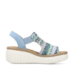 Rieker Heeled Shoes-Women'S Wedge Sandals Sky Blue-Multicolored
