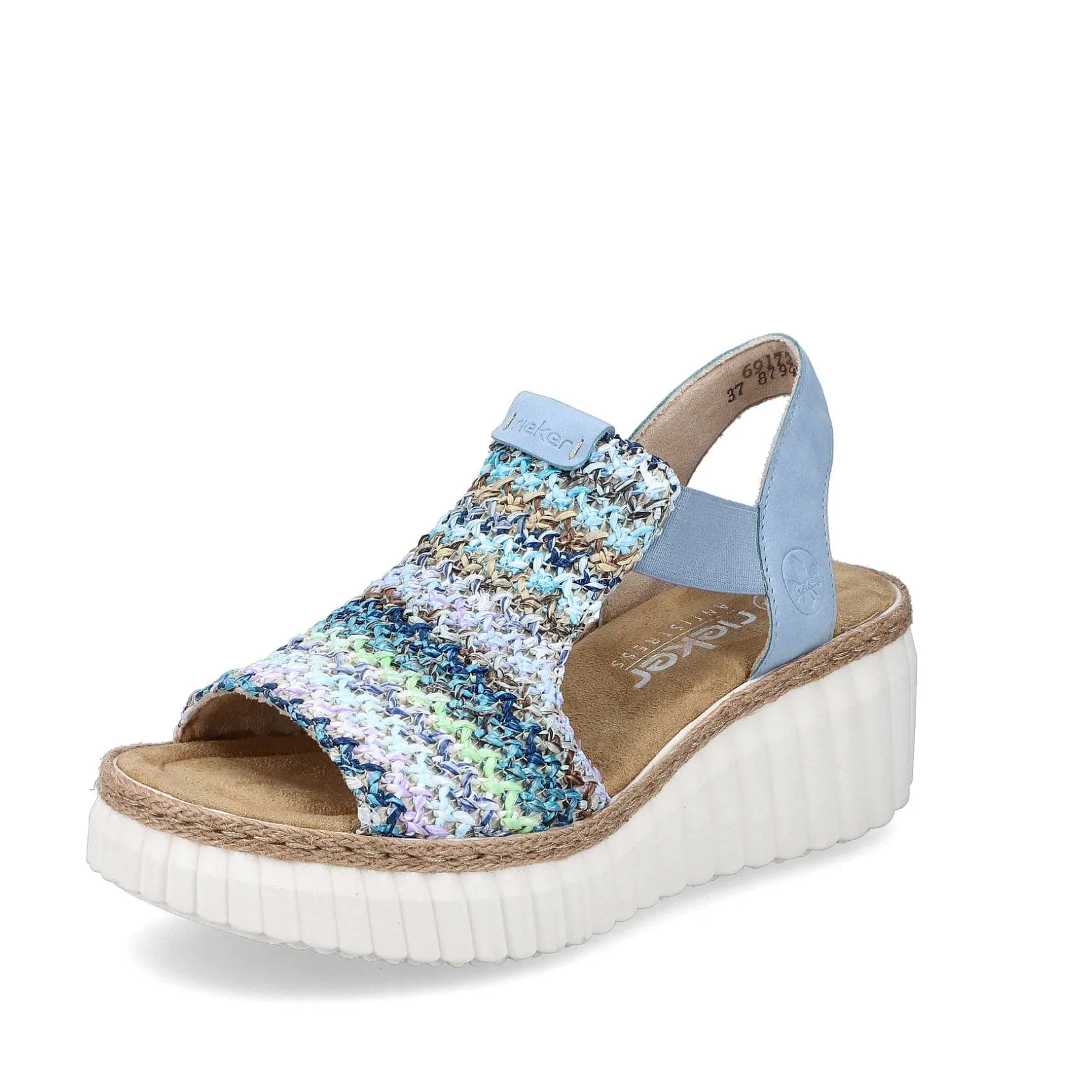 Rieker Heeled Shoes-Women'S Wedge Sandals Sky Blue-Multicolored