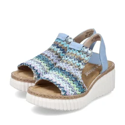 Rieker Heeled Shoes-Women'S Wedge Sandals Sky Blue-Multicolored