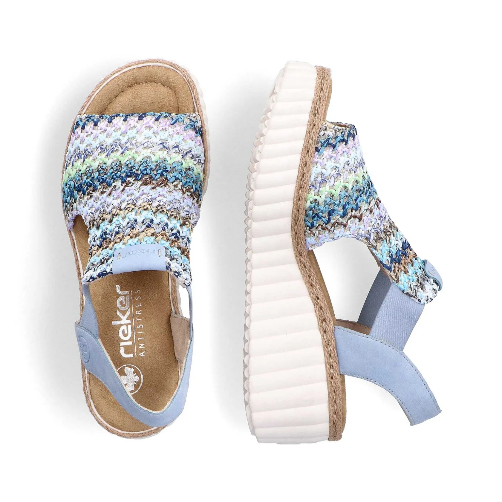 Rieker Heeled Shoes-Women'S Wedge Sandals Sky Blue-Multicolored