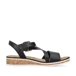 Rieker Summer Shoes-Women'S Wedge Sandals Matt Black