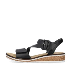 Rieker Summer Shoes-Women'S Wedge Sandals Matt Black