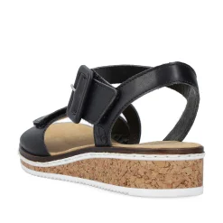 Rieker Summer Shoes-Women'S Wedge Sandals Matt Black