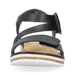 Rieker Summer Shoes-Women'S Wedge Sandals Matt Black