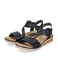 Rieker Summer Shoes-Women'S Wedge Sandals Matt Black