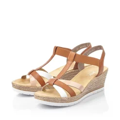 Rieker Heeled Shoes-Women'S Wedge Sandals Coffee Brown