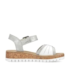 Rieker Heeled Shoes-Women'S Wedge Sandals Silver-Platinum-Metallic