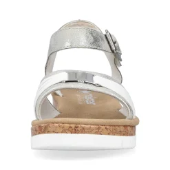 Rieker Heeled Shoes-Women'S Wedge Sandals Silver-Platinum-Metallic